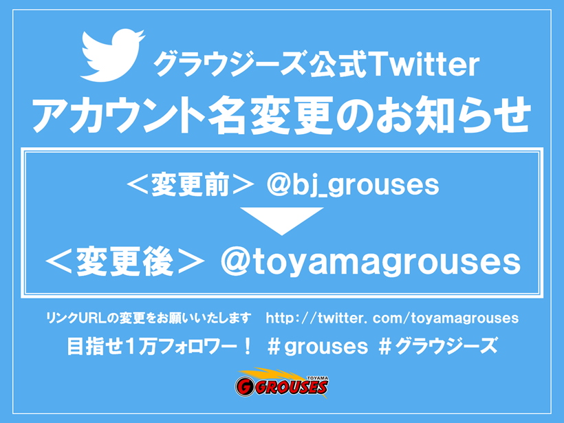 グラウジーズ公式ツイッター アカウント名変更のお知らせ 富山グラウジーズ